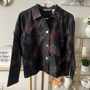 French Laundry Black Button Down Shirt with Leaf Pattern
